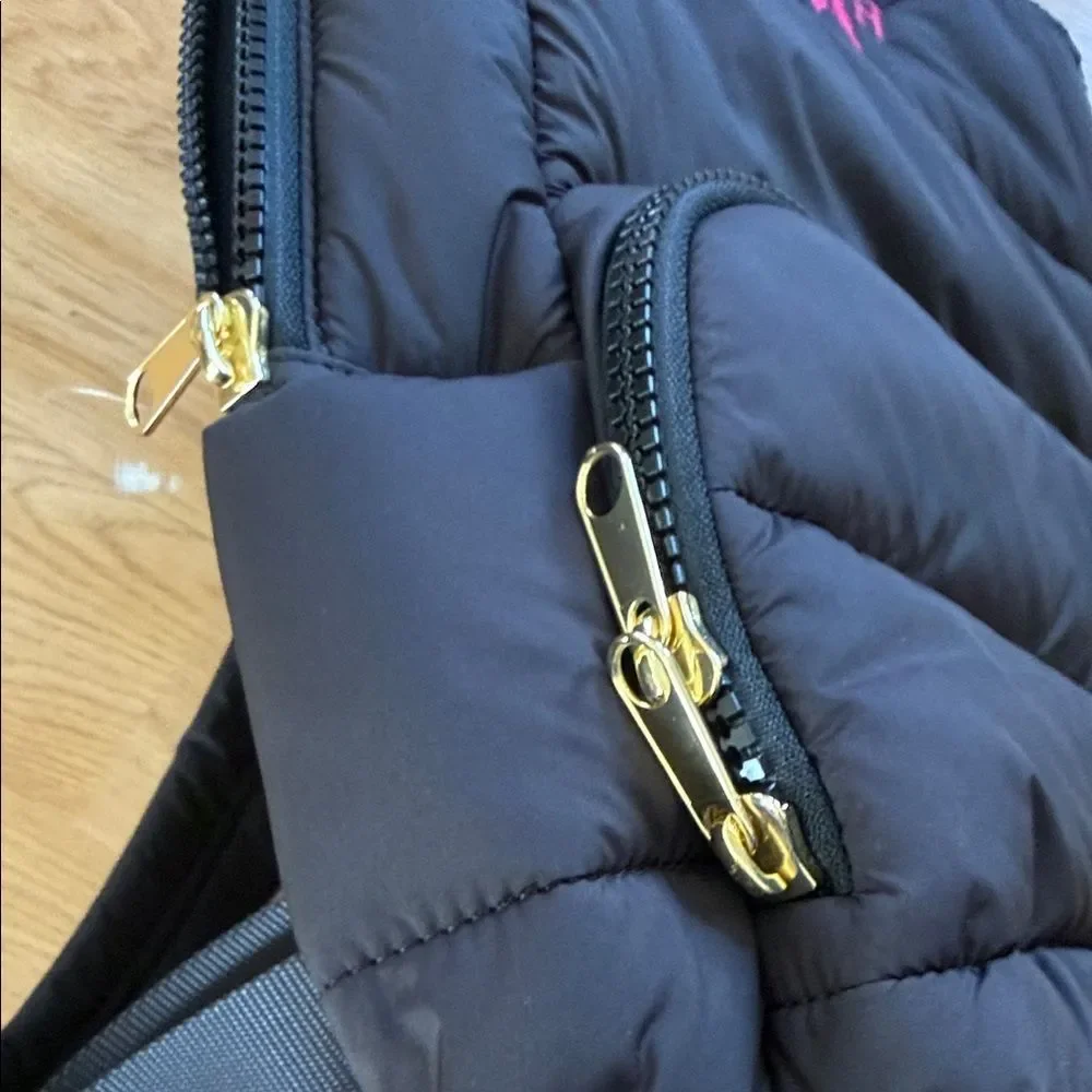Mark & Graham Black Quilted Puffer Backpack Pink Logo Ski Outdoors Laptop